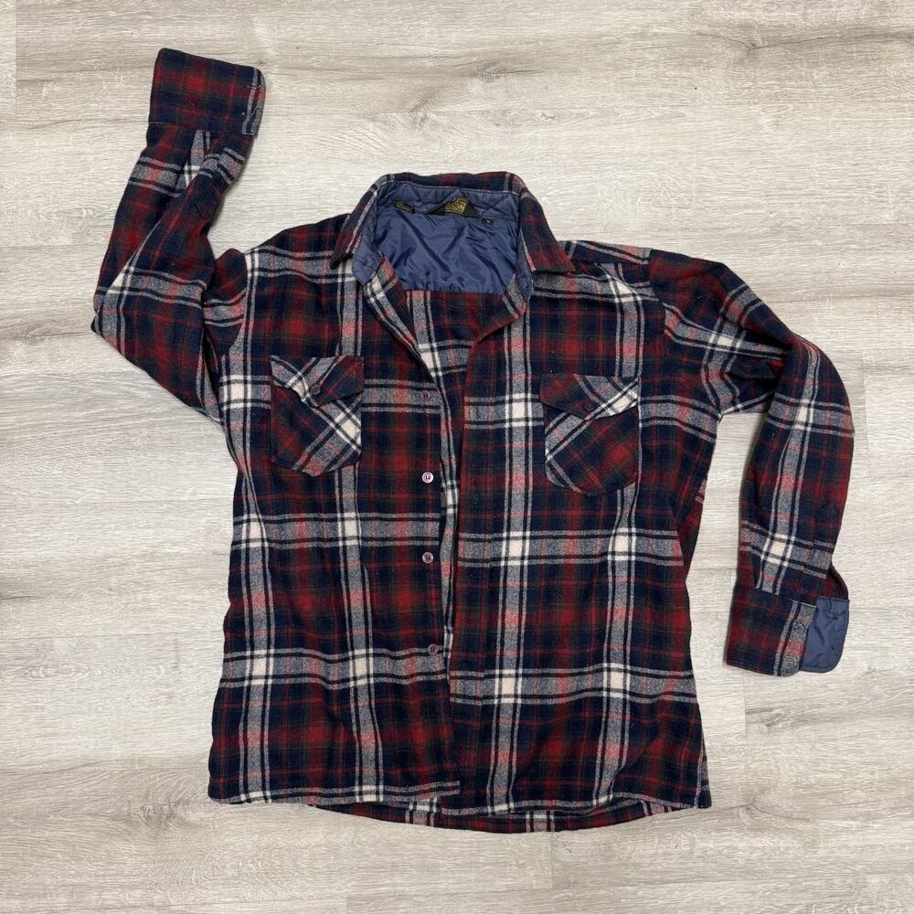 Vtg 50s 60s Lord James Shirt Mens Medium Loop Collar Flannel Cruiser Wool Nylon